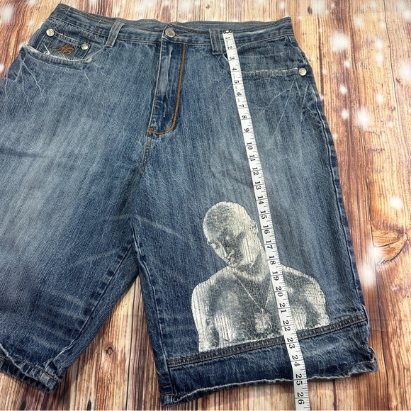 VIntage Makaveli Jeans Men’s 2pac Blue Denim Jean Shorts Size 38 - Picture 11 of 16